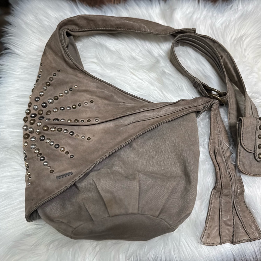 Diesel Leather Gray Studded Shoulder Bag